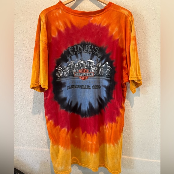 Vintage 90s HARLEY DAVIDSON tie dye hog clown OHIO men’s T-shirt | XL - Picture 2 of 9